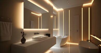 Ein elegantes, modern gestaltetes Badezimmer mit LED-Beleuchtung und einer integrierten Duschtoilette für erhöhten Komfort und Hygiene.